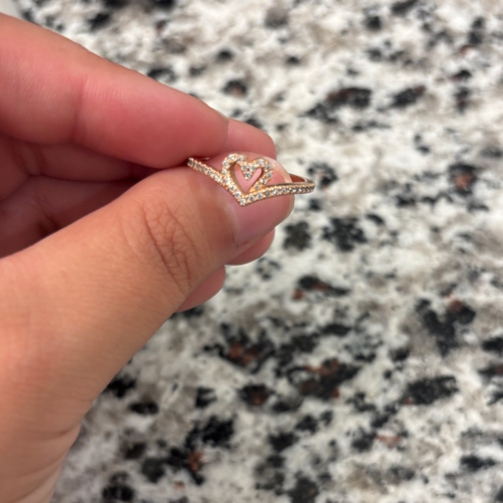 Pandora Rose Gold Heart Ring with Sparkle
